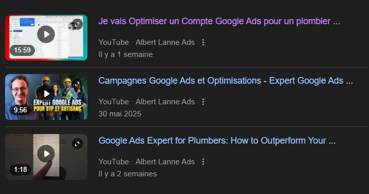 Résultat Google #1 pour expert google ads plombier