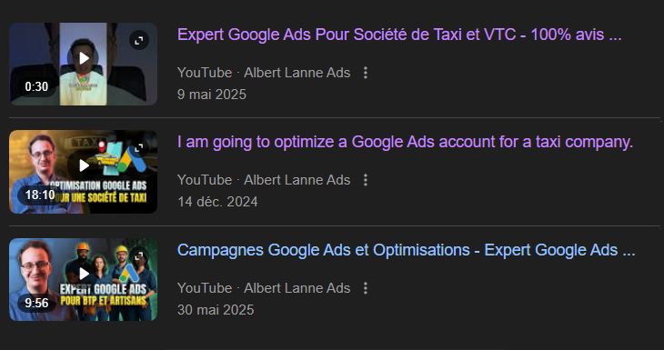 Résultat Google #1 pour expert google ads taxi